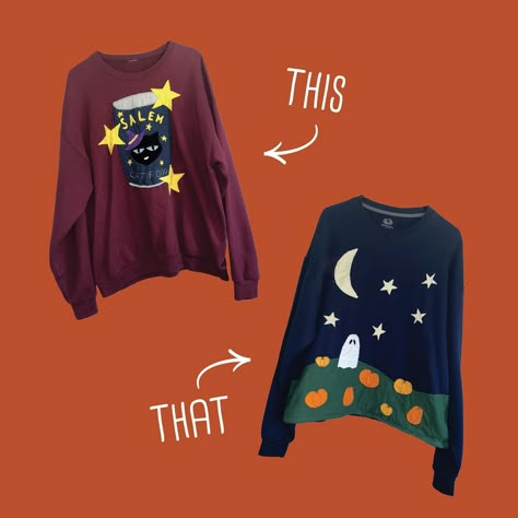 This or that? Halloween sweater edition 🎃👻🍂🦇 Salem Cat, Boo Basket, Halloween Sweater, Handmade Clothing, Halloween Sweatshirt, Diy Halloween, Handmade Clothes, Painting Crafts, Halloween Diy