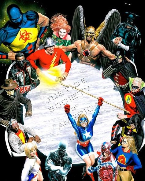 The Justice Society Of America by Alex Ross! #JSA #Justiceleague #DCcomics Dc Comics Poster, Justice Society, Justice Society Of America, Dc Art, Wally West, Justice League Of America, Alex Ross, Arte Dc Comics, Dc Comics Characters