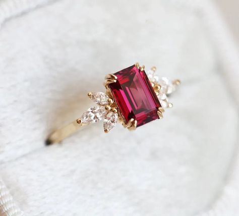 An engagement ring doesn't have to be a diamond. We take a look at 22 of our favorite alternative gemstones for unique engagement rings for 2022 brides and grooms. Garnet And Diamond Ring, Garnet Engagement Ring, Red Garnet Ring, Alexandrite Ring, Ruby Engagement Ring, Garnet Ring, Red Stone, Garnet Rings, Ruby Ring