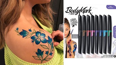 This BodyMark By BIC Temporary Tattoo Marker Review Made Everyone Think I Got A Real Tattoo Tattoo Markers, Make Temporary Tattoo, Diy Tattoo Permanent, Tattoo Diy, Serpent Tattoo, Mark Tattoo, Strength Tattoo, Boris Vallejo, Belly Painting