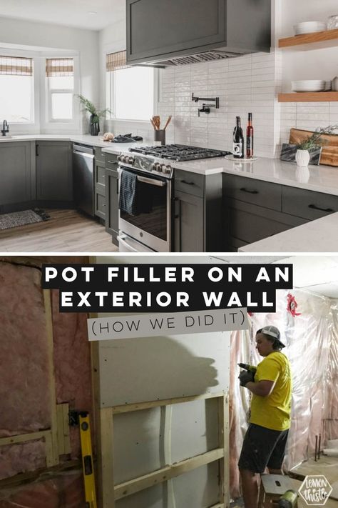 How To Install Pot Filler Faucet, Diy Pot Filler, Kitchens With Pot Fillers, Pot Filler Placement, Pot Fillers Over Stove, Modern Kitchen Renovation, Pot Filler Kitchen, Pot Filler Faucet, Pot Filler