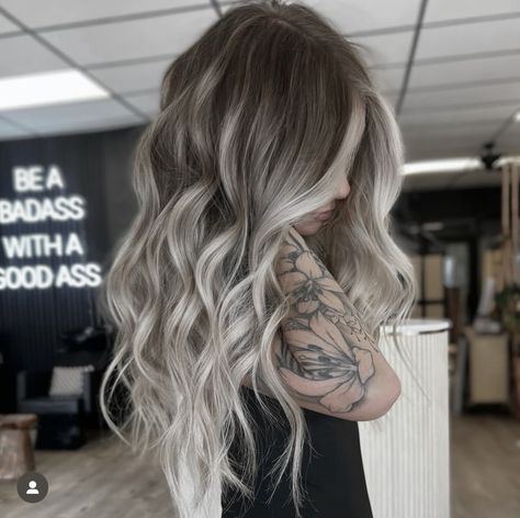 Icey Balayage Hair, Icy Blonde With Dimension, Ash Grey Balayage Brunettes, Smudge Root Blonde Balayage, Ashy Dirty Blonde Hair, Dramatic Balayage, Dimensional Ash Blonde, Ombré Blonde, Icy Blonde Balayage