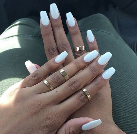 White Coffin Nail Ideas, Coffin Nail Ideas, Long Gel Nails, White Coffin Nails, Manikur Kuku, White Acrylic Nails, Nagel Tips, Nails Tumblr, Rose Nails