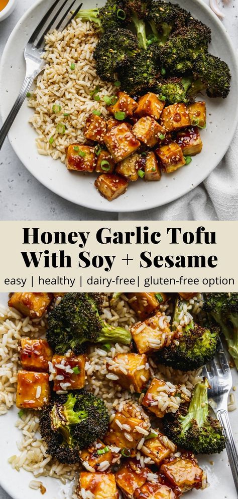 Easy Honey Garlic Tofu With Soy & Sesame | Walder Wellness, RD Honey Garlic Tofu, Garlic Tofu, Tofu Recipes Healthy, Mapo Tofu, Tofu Dishes, Tofu Recipe, Baked Tofu, Tofu Recipes, Honey Garlic