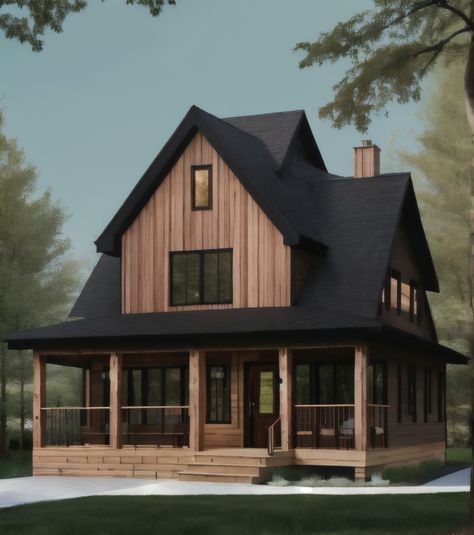 Dark wood cabin blending modern and colonial styles. Financing options available. Dark Wood Cabin, Wood Cabin, Dream Lifestyle, Cabins In The Woods, Simple Elegance, Dream Home, Dark Wood, Blending, Elegant Design