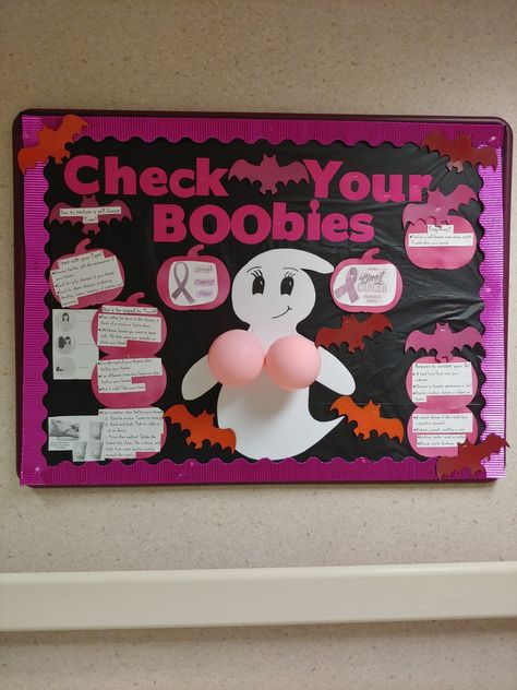 Pinktober Awareness Ideas, Pinboard Ideas, Nurse Bulletin Board, October Bulletin Boards, Ghost Crafts, Pink Party Decorations, Picnic Decorations, Ra Ideas, Pink October