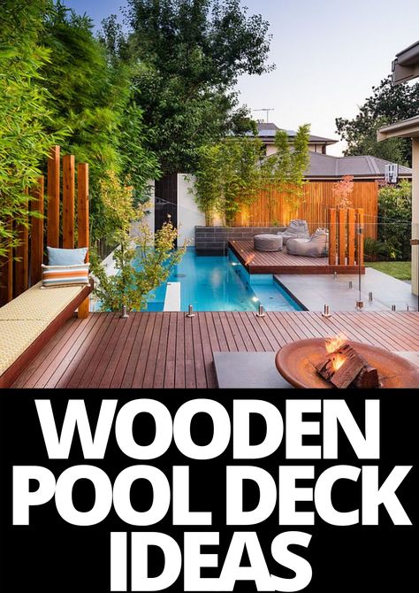 Wooden Pool Deck Designs Wooden Deck Around Pool, Pool With Wood Decking, Wood Deck Around Pool, Wooden Pool Deck, Build A Patio, Wooden Pool, Outdoors Ideas, Pool Deck Ideas, Dream Backyard Pool