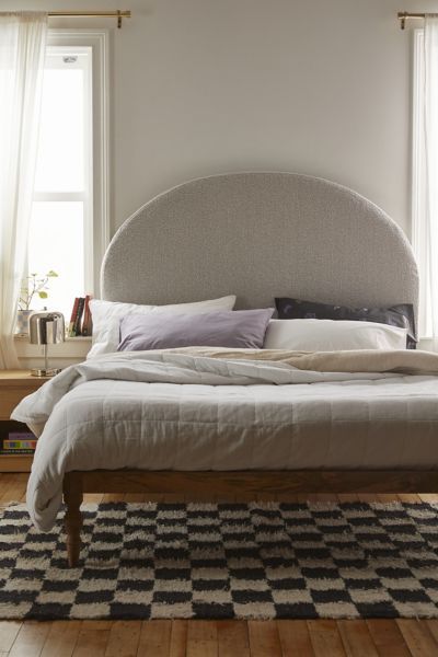 Sandra Boucle Headboard | Urban Outfitters Boucle Headboard, Leaning Bookshelf, Headboard Bed Frame, Beige Headboard, Bungalow Bedroom, Ruffle Duvet Cover, Headboard Bed, Head Board, Velvet Headboard