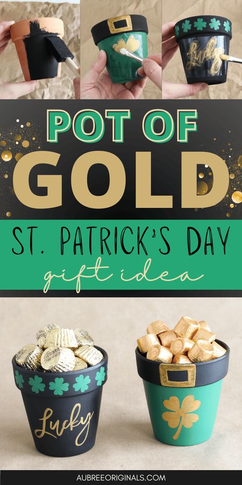 diy pot of gold candy gift Diy Pot Of Gold, Teracotta Pots, Ecofriendly Crafts, Pots Of Gold, Freezer Paper Stenciling, Disney Diy Crafts, Wrapped Candy, Gold Candy, Holiday Crafts Diy