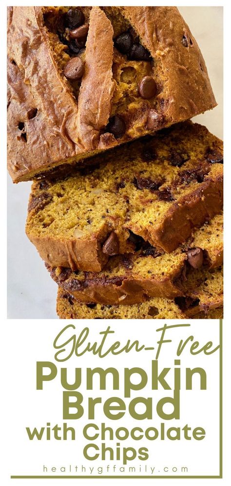 3 reviews · 65 minutes · Makes 1 loaf Pumpkin Bread With Chocolate Chips, Bread With Chocolate Chips, Gluten Free Pumpkin Recipes, Pumpkin Spice Treats, Bread With Chocolate, Gluten Free Pumpkin Bread, Chocolate Chip Blondies, Yummy Biscuits, Pumpkin Loaf