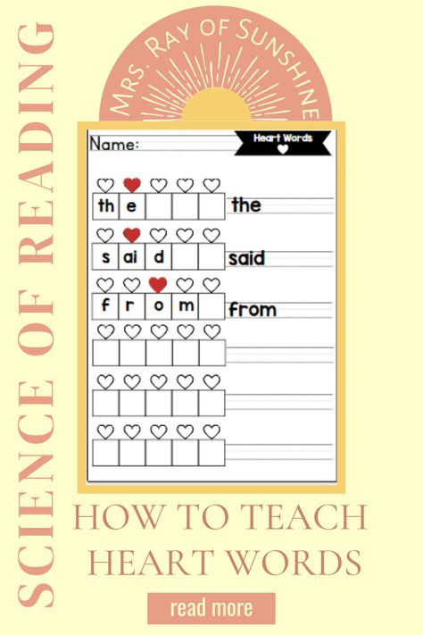 High Frequency Words Activities 2nd Grade, Kindergarten Heart Word Activities, Heart Words Activities, Heart Word Practice, Heart Word Centers, Teaching Heart Words, Heart Word Activities, Heart Words Kindergarten, Ufli Foundations Activities