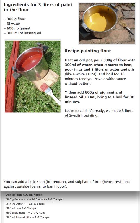 Recipe for exterior paint!  Swedish paint! Swedish Flour Paint, Swedish Paint, Flour Paint, Apartment Living Room Decor, Curly Short Hair, Modern Decor Ideas, Intentional Community, Homemade Paint, Diy Science Experiments