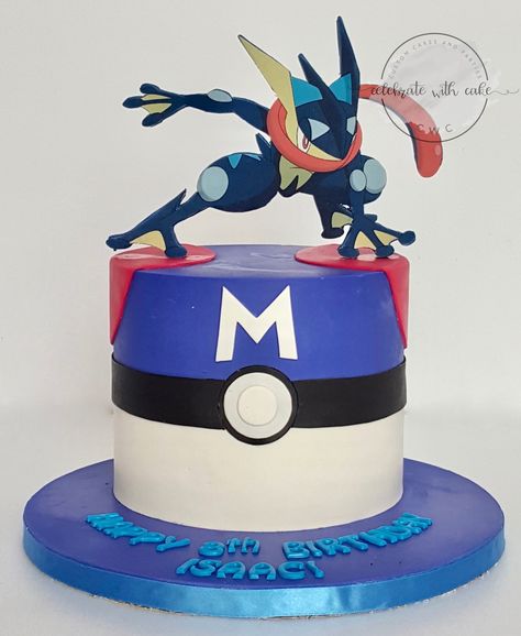 Blue Pokemon Cake, Lucario Birthday Cake, Pokemon Birthday Cake Mewtwo, Greninja Cake, Mewtwo Cake, Torte Pokemon, Pokemon Cake Ideas, Pokemon Cakes, Cake Pokemon