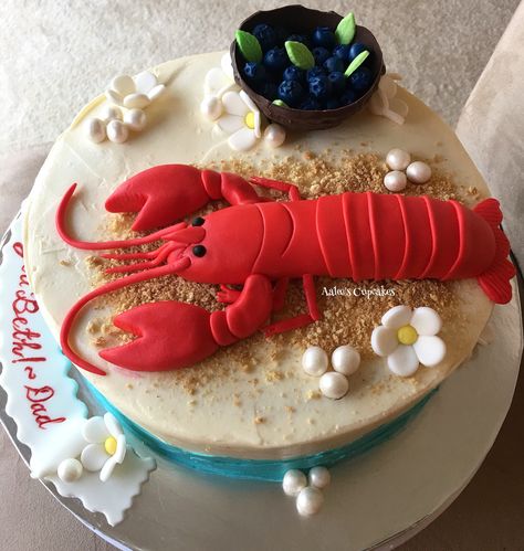 Lobster cake Lobster Themed Birthday Party, Lobster Theme Party, Fondant Lobster, Lobster Birthday, Crab Birthday Cakes, Lobster Cake, Pug Cake, Red Birthday Cakes, Chocolate Bowl