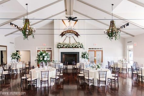 Ballroom with tables, chairs and chandeliers set up for a wedding House Ballroom, Indoor Wedding Venues, Chesapeake Bay Beach Club Wedding, Chesapeake Bay Beach Club, Beach Club Wedding, Wedding Venues Indoor, The Beach House, Rehoboth Beach, Ballroom Wedding