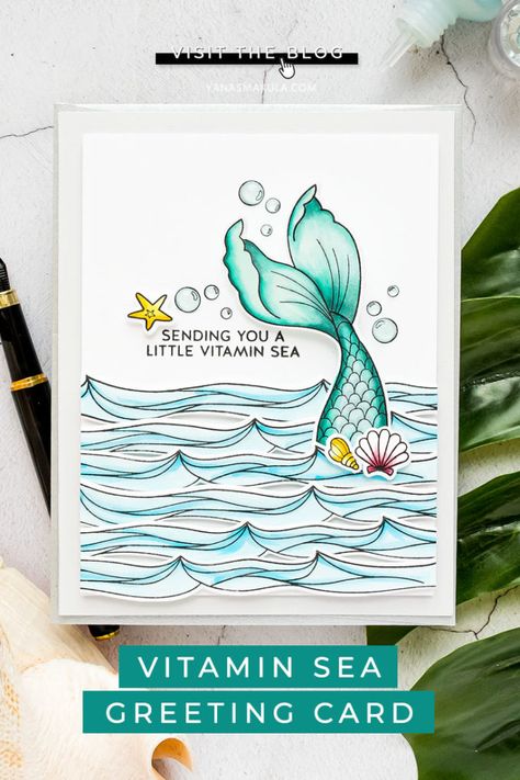 Yana Smakula, Fantasy Mermaids, Fishing Cards, Beach Cards, Copic Sketch Markers, Copic Sketch, Summer Cards, Bullet Journal Design Ideas, Mermaid Tails