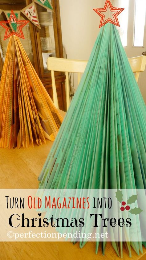 Make Magazine Christmas Trees for a simple and fun craft for the kids! Magazine Christmas Tree, Christmas Tree Tutorial, Amazing Christmas Trees, Advent Box, Tree Tutorial, Arts And Crafts For Teens, Advent Activities, Christmas Crafts For Kids To Make, Simple Craft