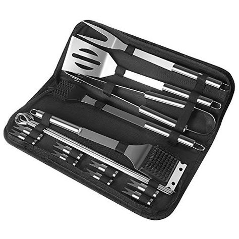 MiToo BBQ Tools Set, 19-Piece Grill Tools Set, Heavy Duty Stainless Steel Barbecue Grilling Utensils, Premium Grilling Accessories for Barbecue - Spatula, Tongs, Forks, and Basting Brush. For product & price info go to:  https://all4hiking.com/products/mitoo-bbq-tools-set-19-piece-grill-tools-set-heavy-duty-stainless-steel-barbecue-grilling-utensils-premium-grilling-accessories-for-barbecue-spatula-tongs-forks-and-basting-brush/ Grill Kit, Grilling Accessories, Kabob Skewers, Bbq Tool Set, Grill Tools, Grilling Utensils, Basting Brush, Grill Time, Cloth Storage