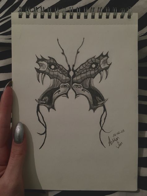 Two Snakes Disguised As A Butterfly Tattoo, Butterfly Snake Tattoo, Throat Tattoo, Crow Tattoo, Wings Drawing, Head Tattoos, Subtle Tattoos, Snake Tattoo, Tattoo Inspo