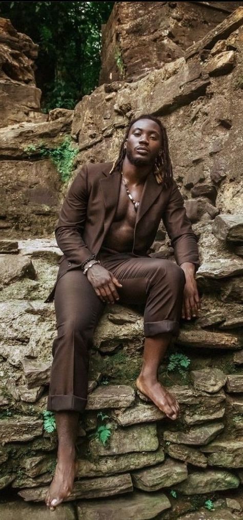 Jungle Photoshoot Ideas Men, Mud Photoshoot, Earthy Black Men, Magical Cottagecore, Goddess Photoshoot, Fitted Fashion, Desert Photoshoot Ideas, Cabin Photos, African Aesthetic