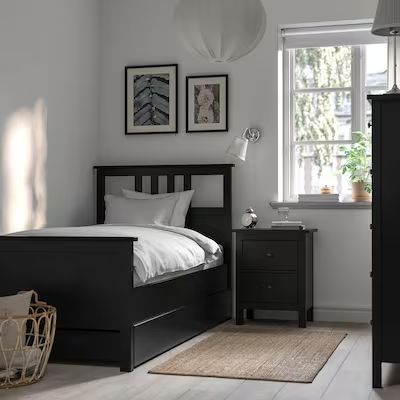 Twin Beds & Single Bed Frames - IKEA Black Bed Frames With Storage, Ikea Black Bed, Black Twin Bed, Ikea Hemnes Bed, Hemnes Bed, Black Bed Frame, Twin Size Bed Frame, Single Bed Frame, Ikea Hemnes