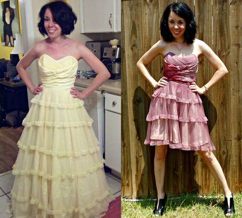 From Soft Yellow to Flirty Fuschia #wedding #diy Wedding Dress Makeover, Dress Makeover, Dress Upcycle, Diy Prom, Thrift Store Outfits, Diy Wedding Dress, Wearables Design, Old Dresses, Formal Dresses For Weddings