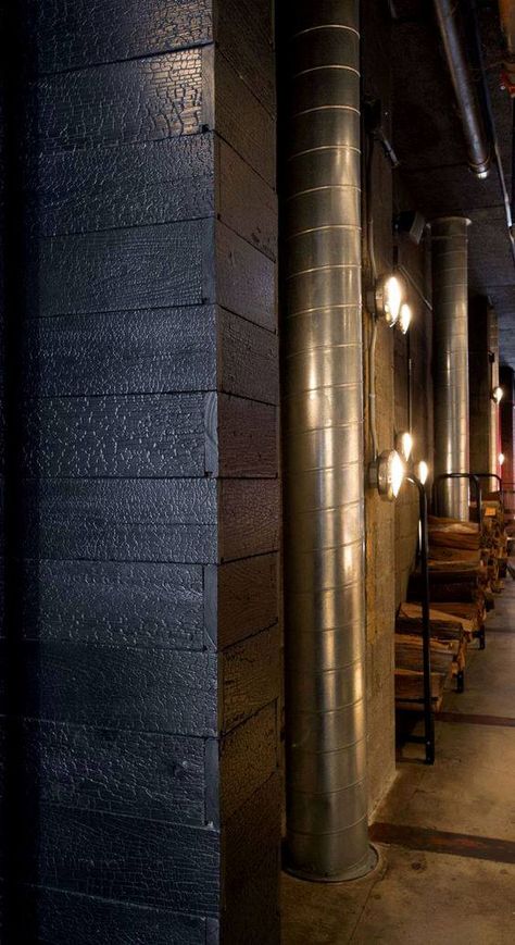 Shu Sugi Ban, Kava Lounge, Interior Wall Cladding, Wood Interior Walls, Japanese Exterior, Bbq Crafts, Burnt Wood Finish, Restaurant Bars, Michael Symon