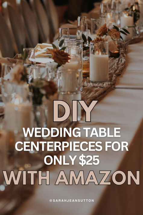 Transform your wedding tables with gorgeous DIY centerpieces—all for only $25-$30 per table! 

This affordable decor idea uses Amazon products to create a stunning, elegant look without breaking the bank. 

Perfect for brides looking for budget-friendly inspiration. Shop my Amazon storefront (through my blog) to recreate this chic tablescape for your big day! 

#DIYWedding #WeddingCenterpieces #BudgetWedding #AmazonFinds #WeddingDecorIdeas Wedding Small Table Decor, Table Centerpiece For Wedding, Diy Head Table Decor, Affordable Wedding Table Setting, Budget Friendly Wedding Table Decor, Large Square Table Centerpiece, Long Party Table Decor, Candle Centerpieces Wedding Rectangle Table, Table Centerpieces Eucalyptus