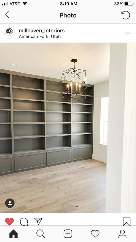 Built ins: PORPOISE by sherwin Williams Front Room Design, Built In Wall Units, Snug Room, Built In Shelves Living Room, Living Room Wall Units, Living Room Built Ins, Home Library Design, Office Room Decor, Built In Bookcase