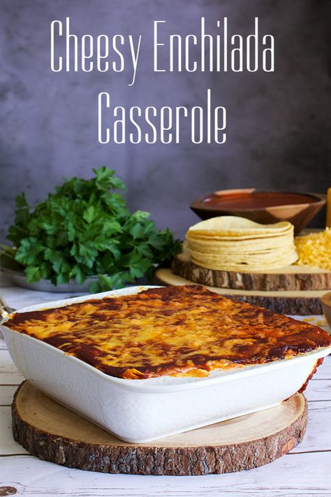 Easy cheese enchilada casserole requires just three ingredients: corn tortillas, lots (and lots!) of cheese, and a kick-ass red chili enchilada sauce. Layer it up with (or without) chicken for super easy cheese enchiladas with very little fuss. #enchiladas #cheese #redchili #casserole #easydinnerrecipe | alittleandalot.com Cheese Enchilada Casserole Easy, Cheese Enchiladas Casserole, Red Chili Enchilada Sauce, Cheese Enchiladas With Red Sauce, Enchiladas Cheese, Chili Enchilada Sauce, Enchiladas With Red Sauce, Easy Cheese Enchiladas, Cheese Enchilada Casserole