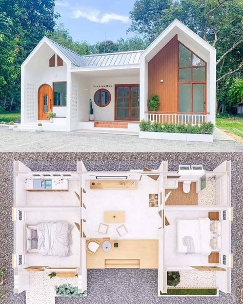 Pelan Rumah Kecil, Small House Blueprints, Panelling Hallway, Pelan Rumah, Small House Layout, Modern Small House Design, House Floor Design, Small House Floor Plans, Sims 4 House Design