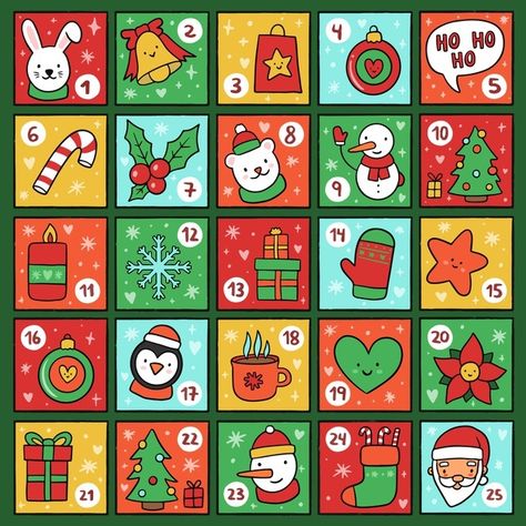 Easy Christmas Drawings, Xmas Printables, Christmas Learning, Christmas Advent Calendar Diy, Wooden Advent Calendar, Hand Drawn Christmas, Calendar Vector, Happy Merry Christmas, Christmas Calendar