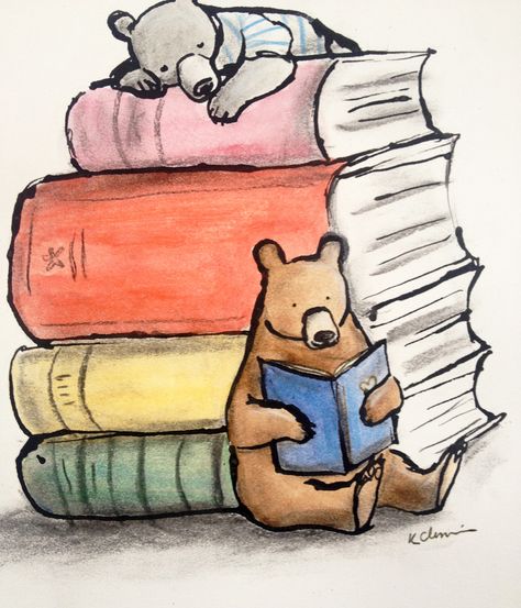 By Katie Cleminson Reading Books Illustration, Reading Wallpaper, Image Collage, Bear Clipart, Bear Pictures, Book Tattoo, Tatty Teddy, Book Drawing, Book Posters