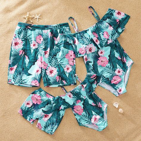 Mommy And Me Swimwear, Tropical Swimsuits, Matching Mom, Best Swimsuits, Matching Swimwear, One Piece Swimsuits, Print Swimwear, Summer Swim Suits, Mens Swim Trunks