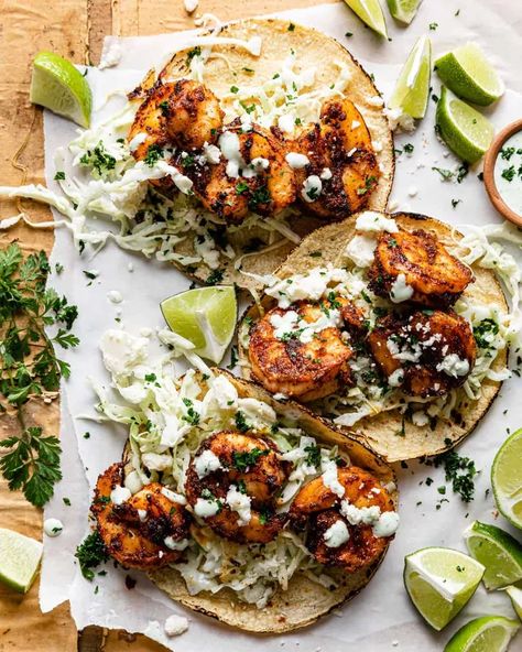 10 Epic Taco Night Recipes That The Whole Family Will Love | Foodtalk Air Fry Shrimp, Slaw For Shrimp Tacos, Air Fryer Shrimp Tacos, Taco Night Recipes, Easy Mexican Dishes, Shrimp Tacos Recipe, Fry Shrimp, Air Fryer Shrimp, Shrimp Taco Recipes