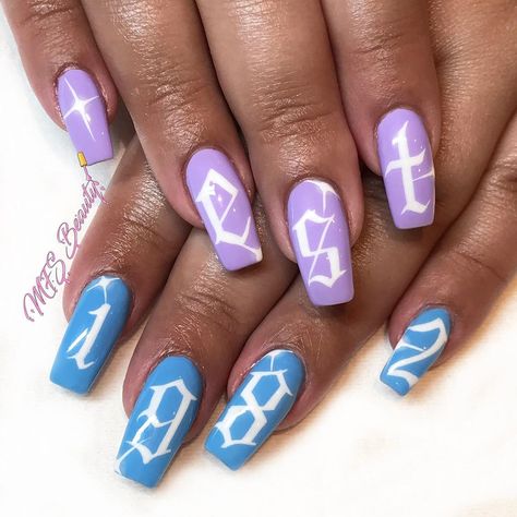 Who else is a fan of Old English Font !?! . Been a popular request lately 🔥 . Hand painted by Maria ✨ Old English Nails, English Fonts, English Font, Old English Font, Dope Nails, Cute Acrylic Nails, Old English, A Fan, How To Do Nails