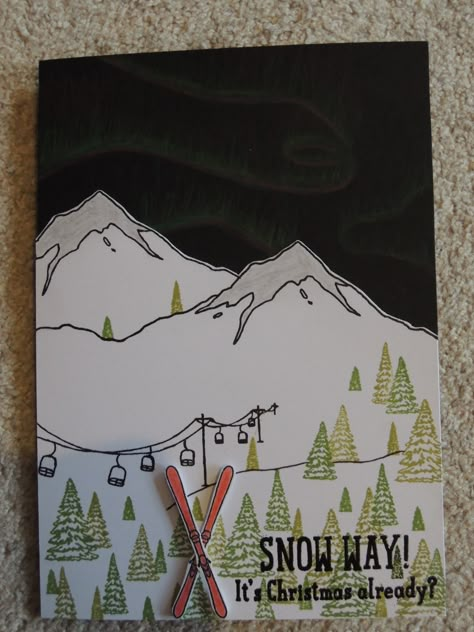 Mountain Card Diy, Ski Card, Mountain Card, Ski Gifts, Mountain Adventure, Christmas Card Art, Homemade Christmas Cards, Stampin Up Christmas Cards, Love Quotes Wallpaper