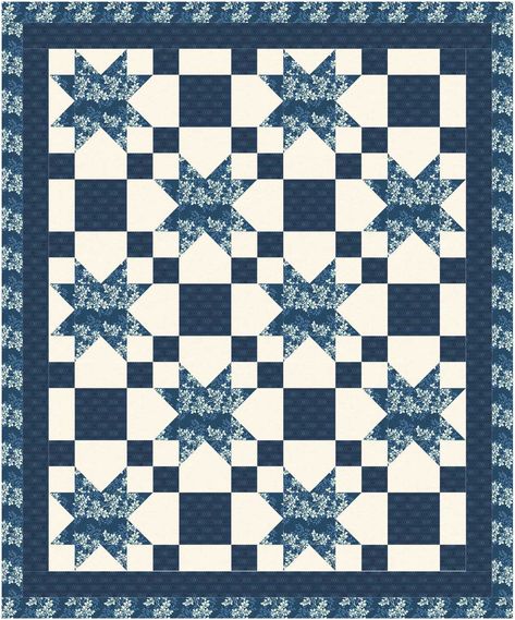 Free 3 Yard Quilt Pattern: Weathervane Bricks And Squares Quilt Pattern, 3 Colour Quilts, Three Fabric Quilt Patterns Free, Blue Star Quilt Pattern, Lap Size Quilt Patterns Free, Four Color Quilts, Scrappy Stars Quilt Pattern, Two Fabric Quilts Patterns, Free Star Quilt Patterns