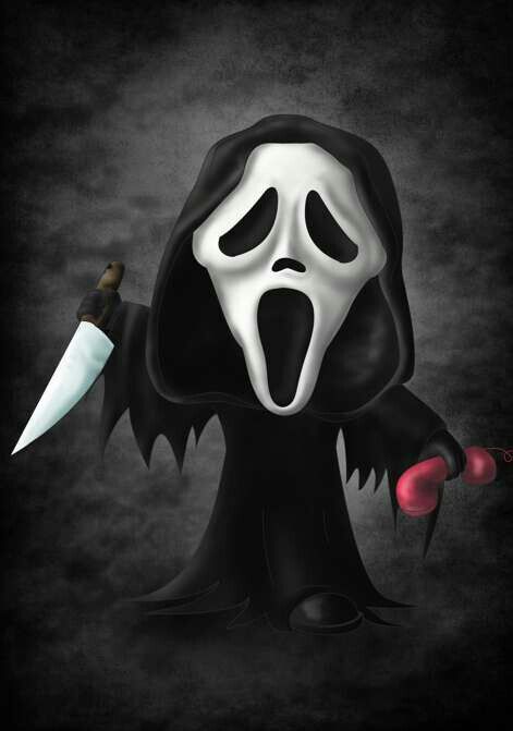 GHOSTFACE FROM SCREAM Ghostface Cartoon, Scream Cartoon, Horror Icons Art, Scream Painting, Gothic Literature, Horror Cartoon, Ghostface Scream, Doll Drawing, Wallpapers Cartoon