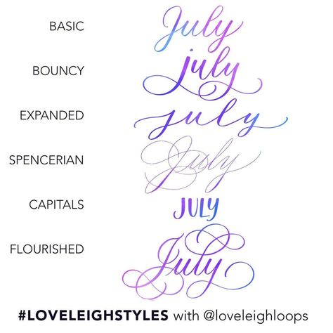 Jillian & Jordan | Calligraphy on Instagram: “Happy July!! Here are our signature #loveleighstyles for this month, and our new lettering challenge. Enjoy! #loveleighloops…��” Calligraphy N, Calligraphy Writing Styles, Flourish Calligraphy, Lettering Challenge, Calligraphy For Beginners, Happy July, Dear Self Quotes, How To Write Calligraphy, Planner Printables Free