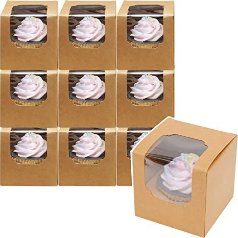 qiqee Cupcake Boxes Individual Cupcake Container 60pcs Auto-Popup Kraft 3.5" x 3.5" x 3.5" Single Cupcake Boxes Individual Cupcake Boxes, Single Cupcake Boxes, Cakes Graduation, Kraft Singles, Cupcake Carrier, Cupcake Container, Dessert Packaging, Cupcake Boxes, Clear Windows