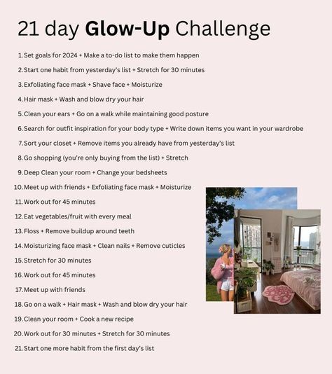 Glow Up Week Challenge, June Glow Up Challenge, That Girl Challenge, 2024 Glow Up Plan, Girl Self Care, Glow Up Challenge, Wash And Blow Dry, Exfoliating Face Mask, Routine Daily