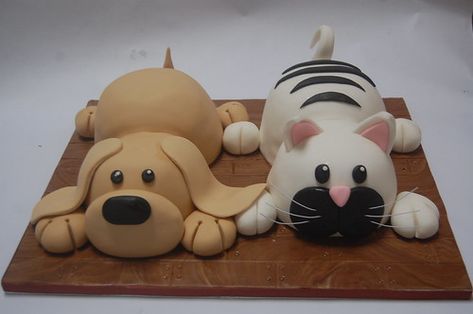 3D Cat and Dog Cake – Beautiful Birthday Cakes Cat Birthday Cake, Puppy Cupcakes, Hunting Cake, Music Cakes, Birthday Cake For Cat, Cake Beautiful, 70th Birthday Cake, 80 Birthday Cake, Peppa Pig Cake