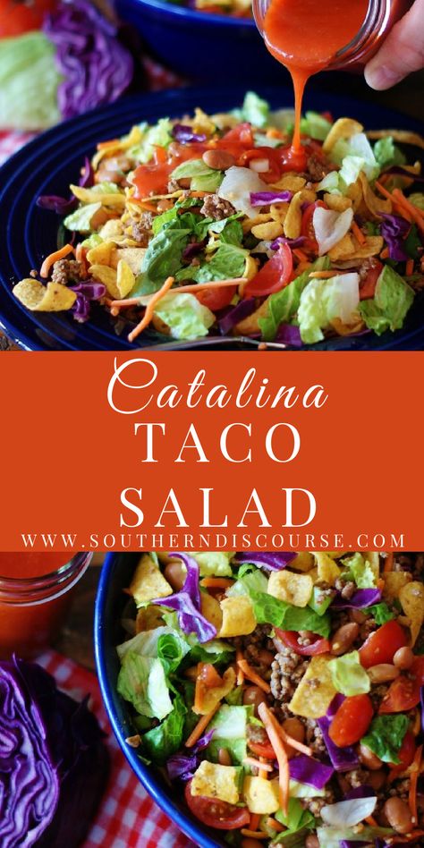 Taco Salad With Fritos And Catalina, Catalina Salad Recipe, Ranch Style Bean Frito Salad, Salad With Fritos And Catalina Dressing, Frito Salad With Catalina Dressing Ranch Style Beans, Taco Salad Sides, Frito Taco Salad With Catalina Dressing, Frito Catalina Salad Recipe, Salad Recipes For Dinner Party