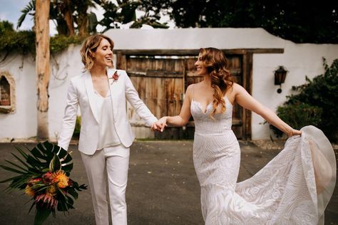 Lesbian Wedding Suit, Wlw Wedding, Wedding Guest Outfit Spring, Classic White Dress, Most Beautiful Wedding Dresses, Wedding Dress Guide, Two Brides, Dress Guide, Lesbian Wedding