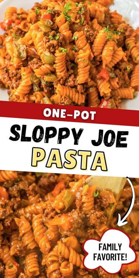 Sloppy Joe Pasta Ground Beef Rotini Recipes, Ground Beef And Rotini Recipes, Garden Rotini Recipes, Rotini Recipes, Sloppy Joe Pasta, Sloppy Joes Pasta, Rotini Pasta Recipes, Homemade Sloppy Joe Sauce, Sloppy Joe Recipe Easy