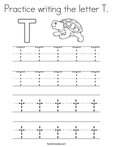 Practice writing the letter T Coloring Page - Twisty Noodle Letter T Coloring Page, T Coloring Page, Preschool Alphabet Book, Letter T Activities, Letter Y Worksheets, Writing Practice Preschool, Jolly Phonics Activities, Handwriting Worksheets For Kids, Alphabet Letter Activities