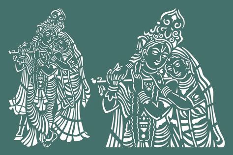 Indian god Lord Krishna and Radha Janmasthmi vector. Radha Krishna Cnc Design, Lord Krishna And Radha, Yashoda Krishna, Krishna And Radha, Mural Art Design, Indian God, Lippan Art, Krishna Wallpapers, Line Art Vector