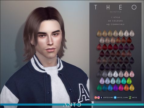 Theo Hairstyle | Anto on Patreon #sims4cc Long Male Hair, Circus Hair, Ts4 Hair, Sims 4 Hair Male, Die Sims 4, Hair Male, Pelo Sims, Male Hair, Tumblr Sims 4