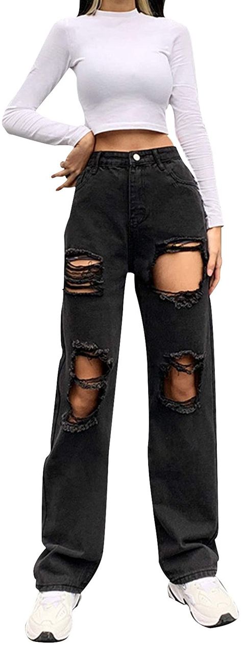 Streetwear Fashion Pants, Ripped Baggy Jeans, Baggy Ripped Jeans, Baggy Jeans For Women, Ripped High Waisted Jeans, Ripped Pants, Baggy Cargo Pants, Ripped Boyfriend Jeans, Baggy Denim